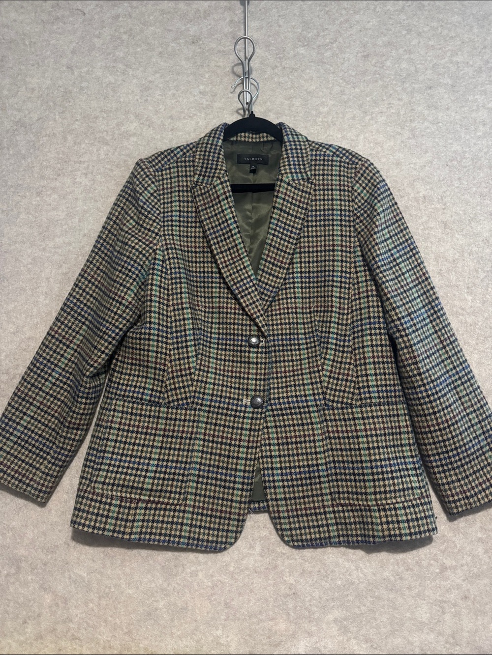 Talbots Multi-Color Houndstooth Blazer Jacket Size 14 Fall Equestrian Wool